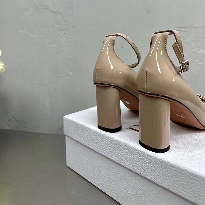 Dior Women CD Forever Dior Pump Nude Patent Calfskin Adjustable Buckled Ankle Strap