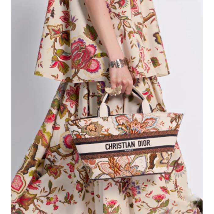 Dior Women CD Hat Basket Bag Natural Multicolor Albero Della Vita Embroidery