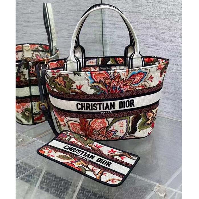 Dior Women CD Hat Basket Bag Natural Multicolor Albero Della Vita Embroidery