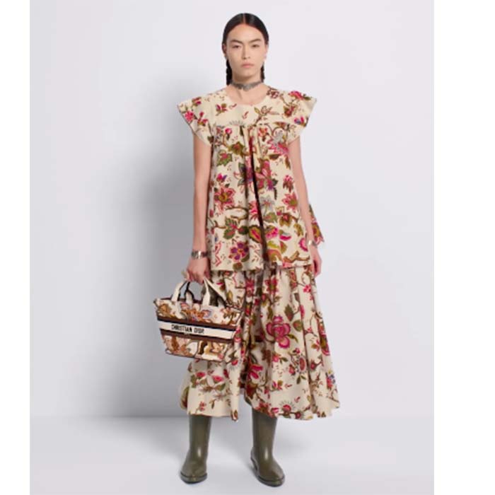 Dior Women CD Hat Basket Bag Natural Multicolor Albero Della Vita Embroidery