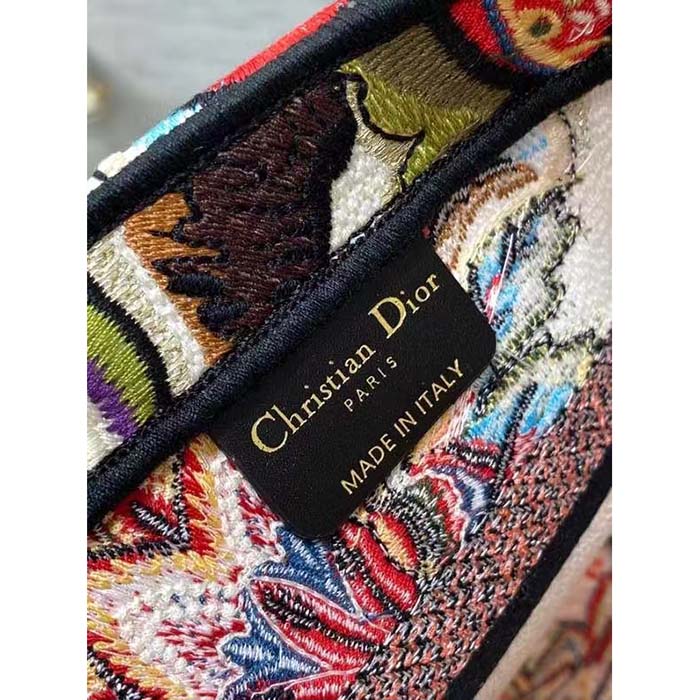 Dior Women CD Hat Basket Bag Natural Multicolor Albero Della Vita Embroidery