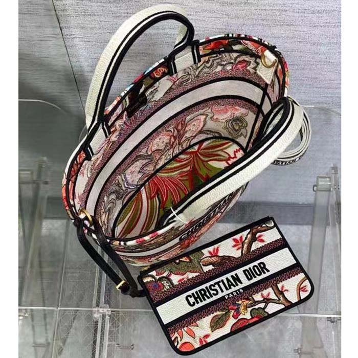 Dior Women CD Hat Basket Bag Natural Multicolor Albero Della Vita Embroidery