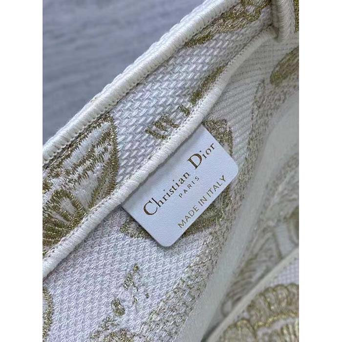 Dior Women CD Hat Basket Bag White Gold-One Gradient Butterflies Embroidery