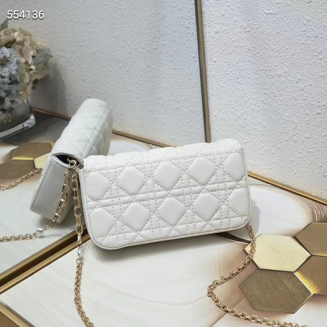 Dior Women CD Lady Dior Phone Pouch Latte Cannage Lambskin Removable Chain Strap