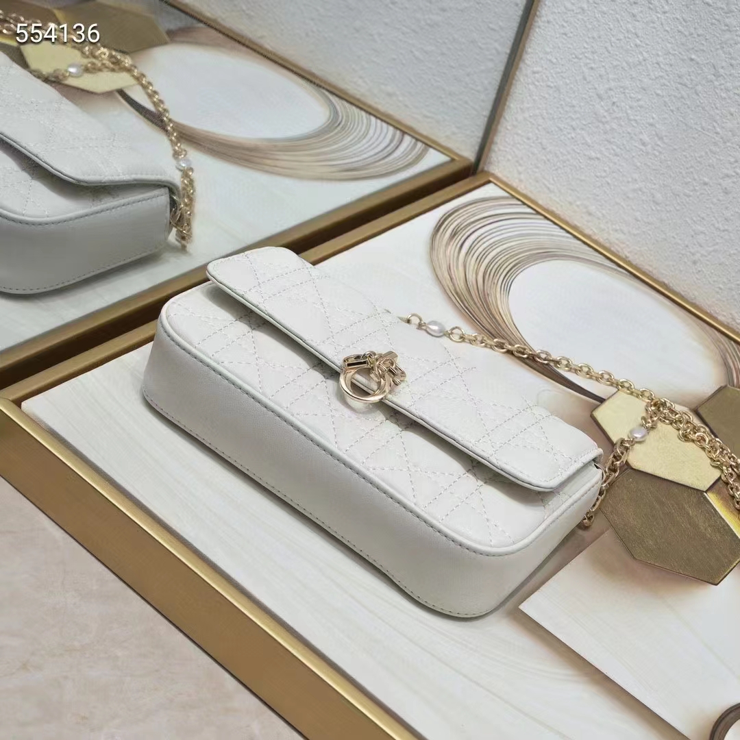 Dior Women CD Lady Dior Phone Pouch Latte Cannage Lambskin Removable Chain Strap