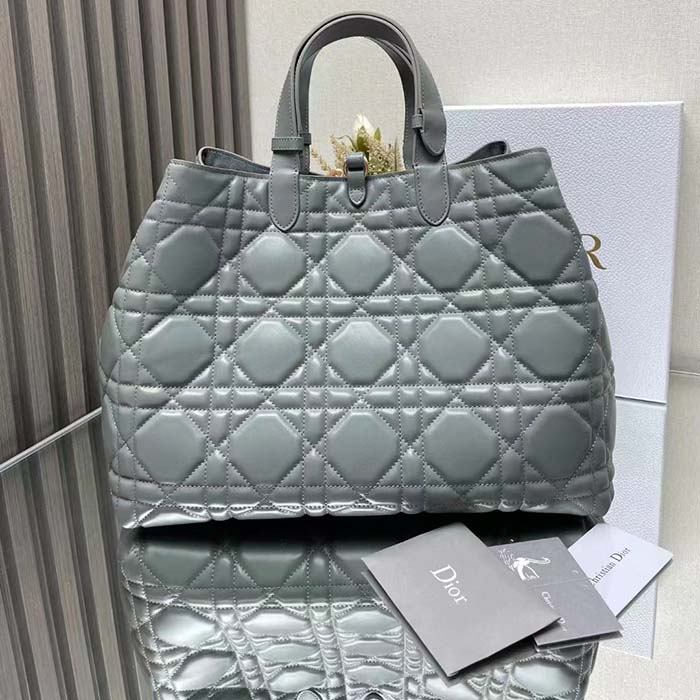 Dior Women CD Large Dior Toujours Bag Stone Gray Macrocannage Calfskin Reference: M2820OSHJ_M41G