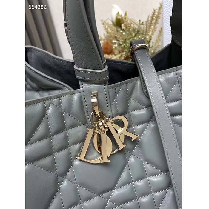 Dior Women CD Large Dior Toujours Bag Stone Gray Macrocannage Calfskin Reference: M2820OSHJ_M41G