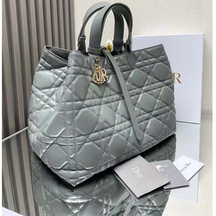 Dior Women CD Large Dior Toujours Bag Stone Gray Macrocannage Calfskin Reference: M2820OSHJ_M41G