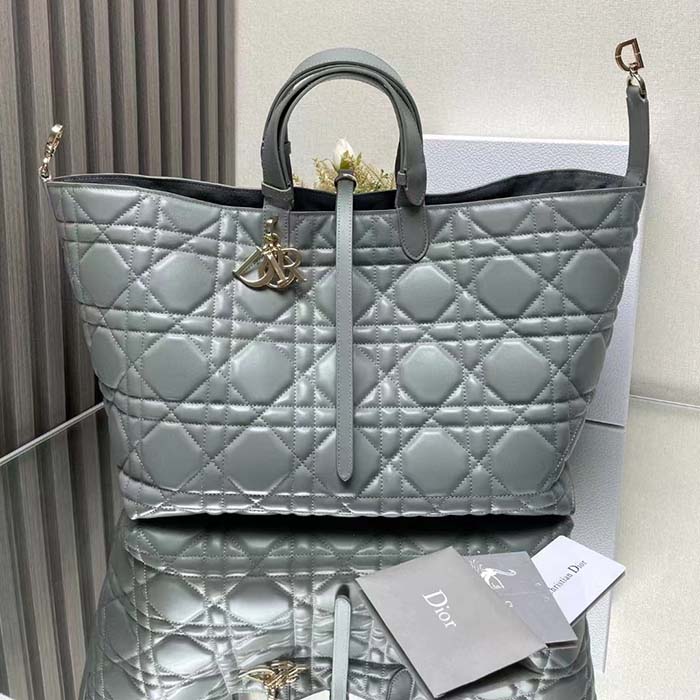 Dior Women CD Large Dior Toujours Bag Stone Gray Macrocannage Calfskin Reference: M2820OSHJ_M41G