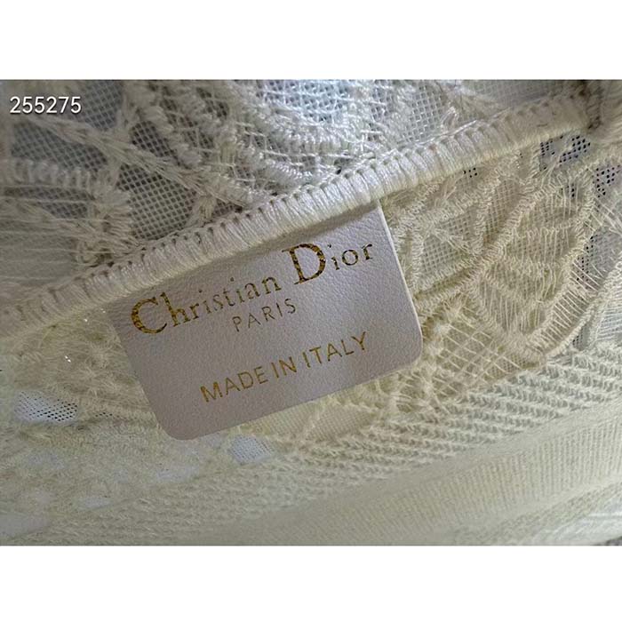 Dior Women CD Medium Book Tote White D-Lace Butterfly Embroidery