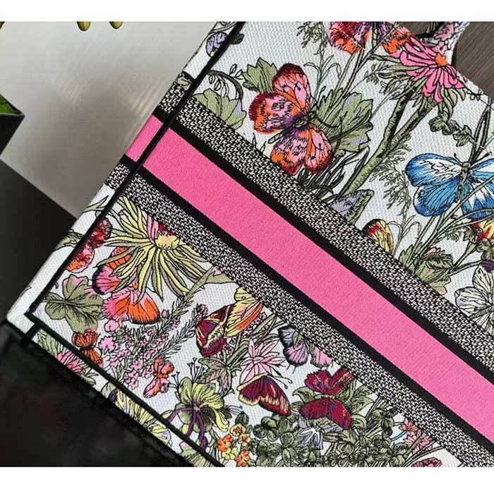 Dior Women CD Medium Book Tote White Multicolor Mexico Millefiori Embroidery