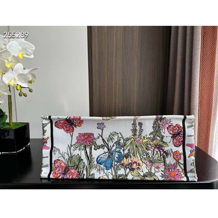 Dior Women CD Medium Book Tote White Multicolor Mexico Millefiori Embroidery