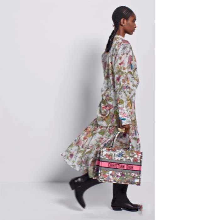 Dior Women CD Medium Book Tote White Multicolor Mexico Millefiori Embroidery