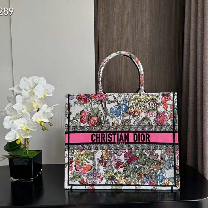 Dior Women CD Medium Book Tote White Multicolor Mexico Millefiori Embroidery
