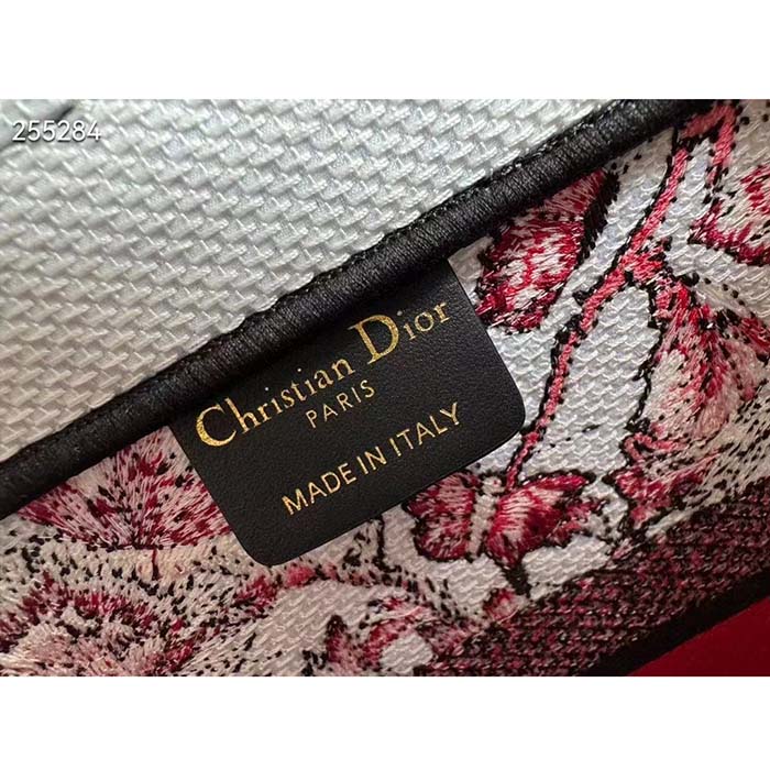 Dior Women CD Medium Book Tote White Red Le Cœur Des Papillons Embroidery