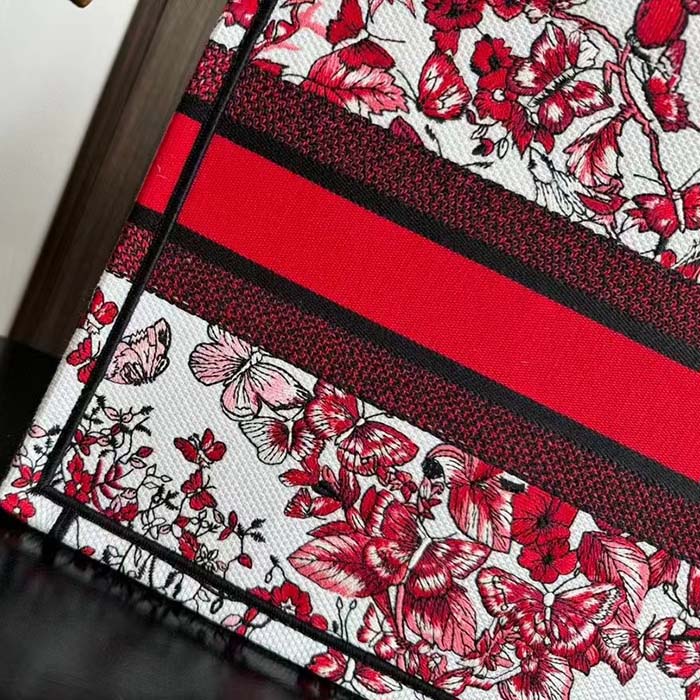 Dior Women CD Medium Book Tote White Red Le Cœur Des Papillons Embroidery