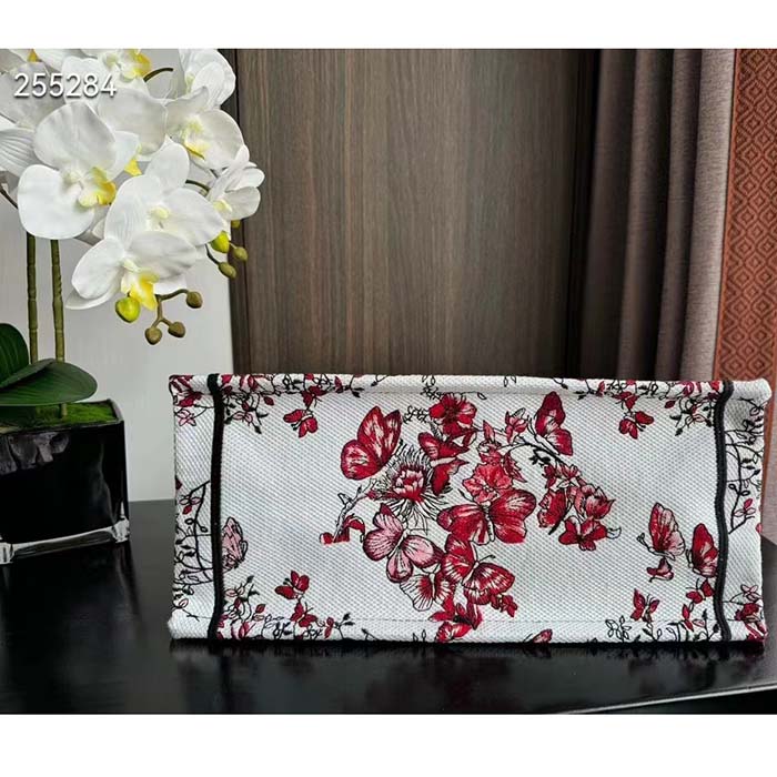 Dior Women CD Medium Book Tote White Red Le Cœur Des Papillons Embroidery