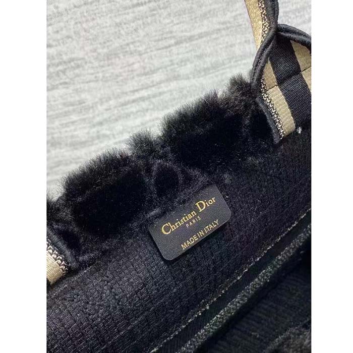 Dior Women CD Medium Dior Book Tote Black Cannage Shearling