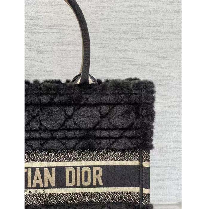 Dior Women CD Medium Dior Book Tote Black Cannage Shearling