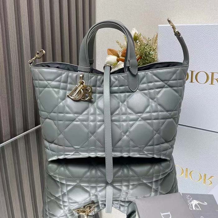 Dior Women CD Medium Dior Toujours Bag Stone Gray Macrocannage Calfskin Reference M2821OSHJ_M41G