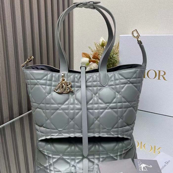 Dior Women CD Medium Dior Toujours Bag Stone Gray Macrocannage Calfskin Reference M2821OSHJ_M41G