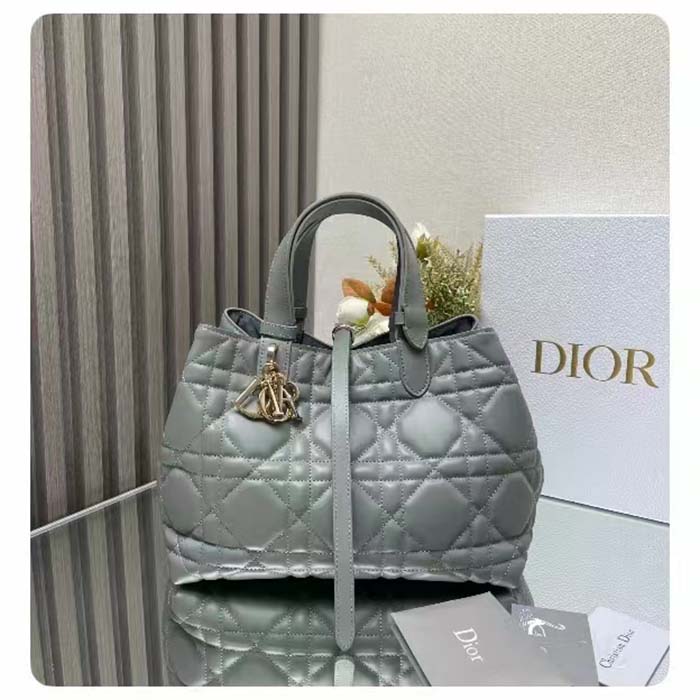 Dior Women CD Medium Dior Toujours Bag Stone Gray Macrocannage Calfskin Reference M2821OSHJ_M41G