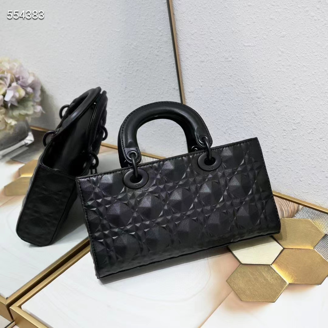 Dior Women CD Medium Lady D-Joy Bag Black Cannage Calfskin Diamond Motif Reference M0540SNEA_M900