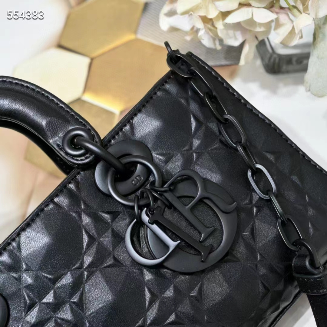 Dior Women CD Medium Lady D-Joy Bag Black Cannage Calfskin Diamond Motif Reference M0540SNEA_M900