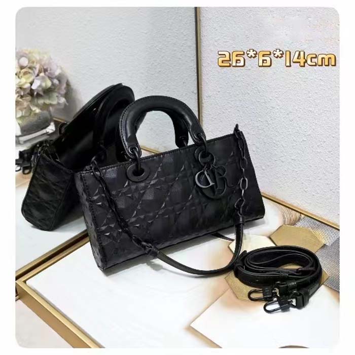 Dior Women CD Medium Lady D-Joy Bag Black Cannage Calfskin Diamond Motif Reference M0540SNEA_M900