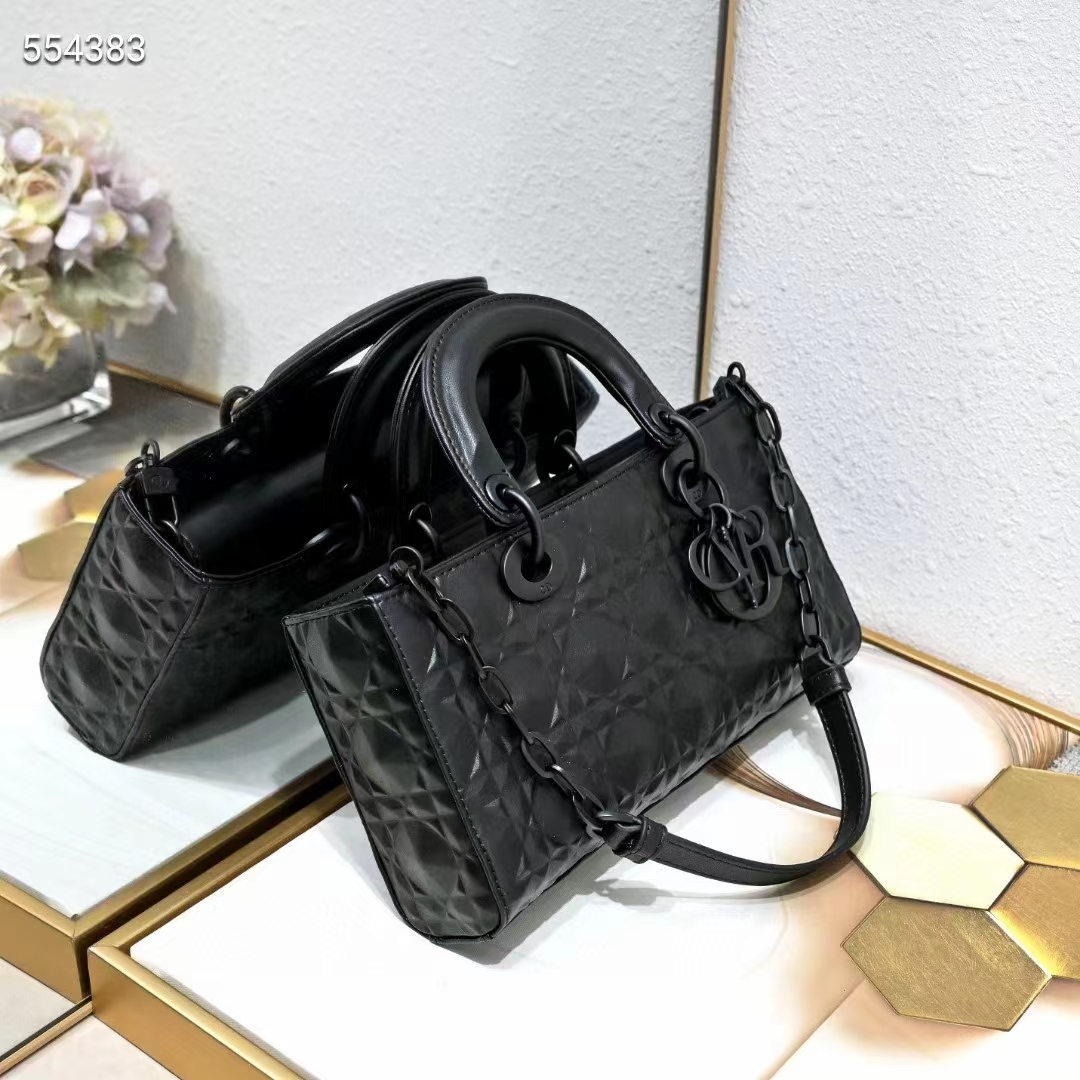Dior Women CD Medium Lady D-Joy Bag Black Cannage Calfskin Diamond Motif Reference M0540SNEA_M900
