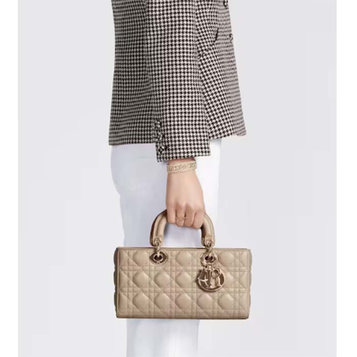 Dior Women CD Medium Lady D-Joy Bag Sand-Colored Cannage Lambskin