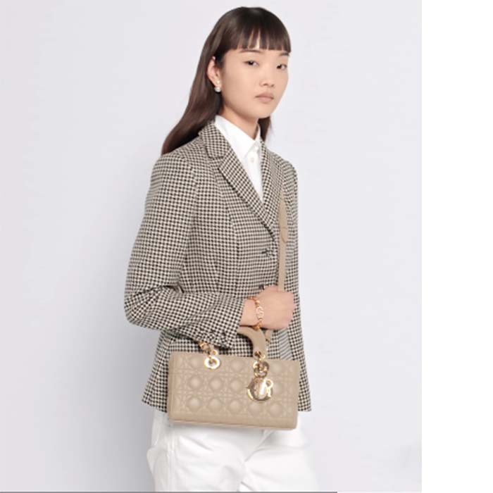 Dior Women CD Medium Lady D-Joy Bag Sand-Colored Cannage Lambskin