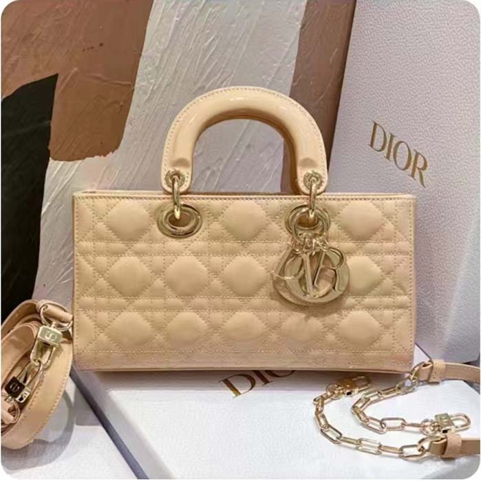Dior Women CD Medium Lady D-Joy Bag Sand-Colored Cannage Lambskin