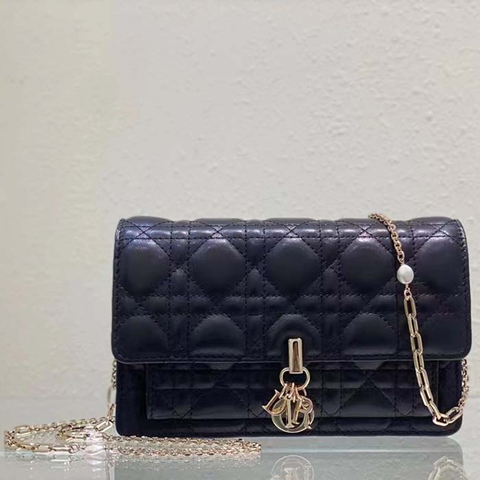 Dior Women CD Miss Dior Chain Pouch Black Cannage Lambskin