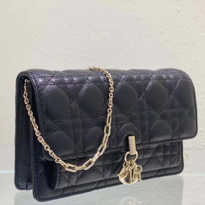 Dior Women CD Miss Dior Chain Pouch Black Cannage Lambskin