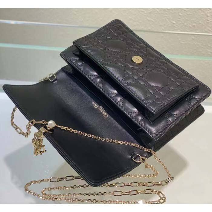 Dior Women CD Miss Dior Chain Pouch Black Cannage Lambskin
