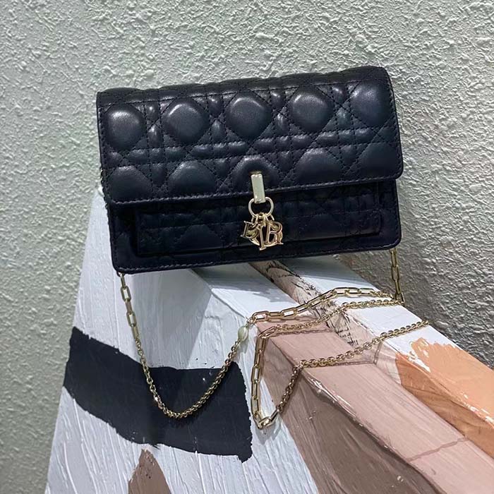 Dior Women CD Miss Dior Chain Pouch Black Cannage Lambskin