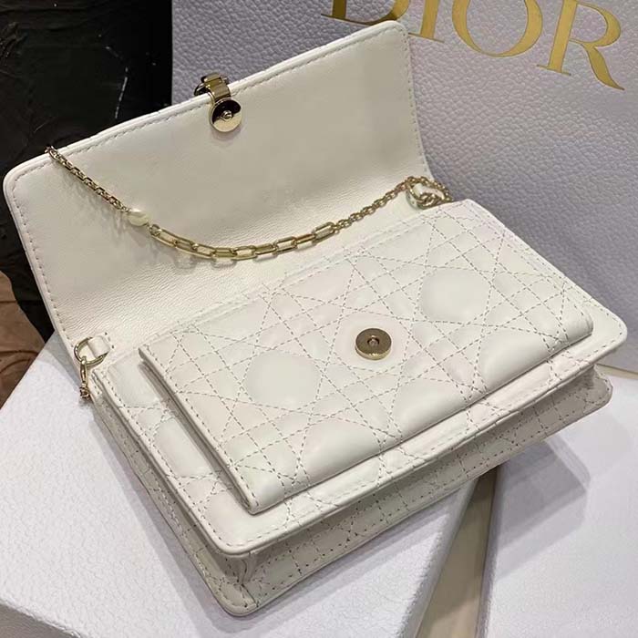 Dior Women CD Miss Dior Chain Pouch Latte Cannage Lambskin
