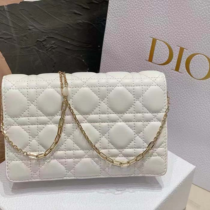 Dior Women CD Miss Dior Chain Pouch Latte Cannage Lambskin