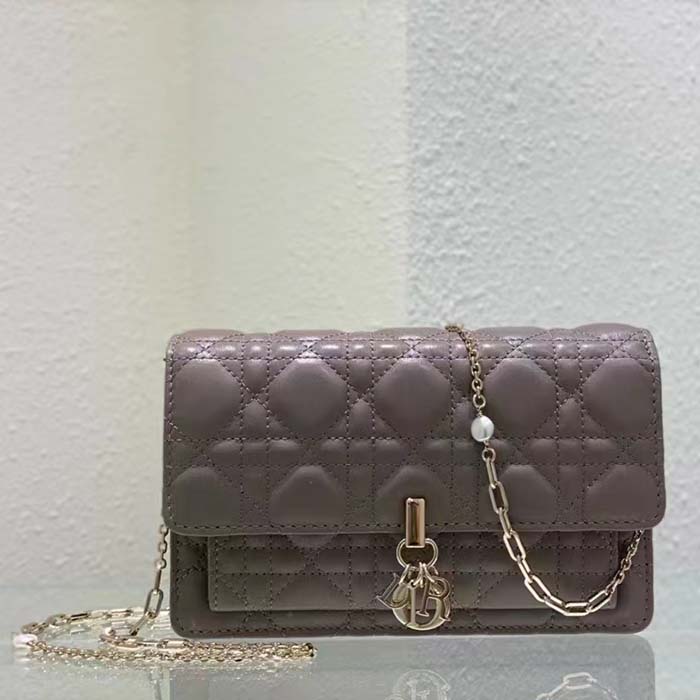 Dior Women CD Miss Dior Chain Pouch Sand-Colored Cannage Lambskin