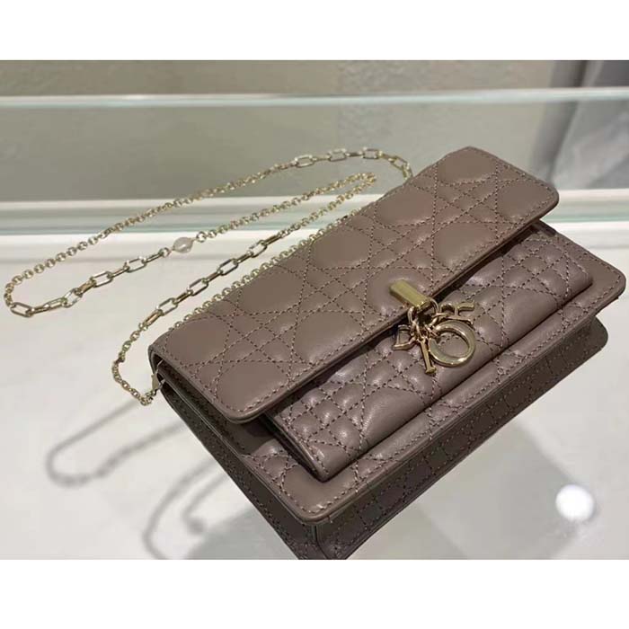 Dior Women CD Miss Dior Chain Pouch Sand-Colored Cannage Lambskin