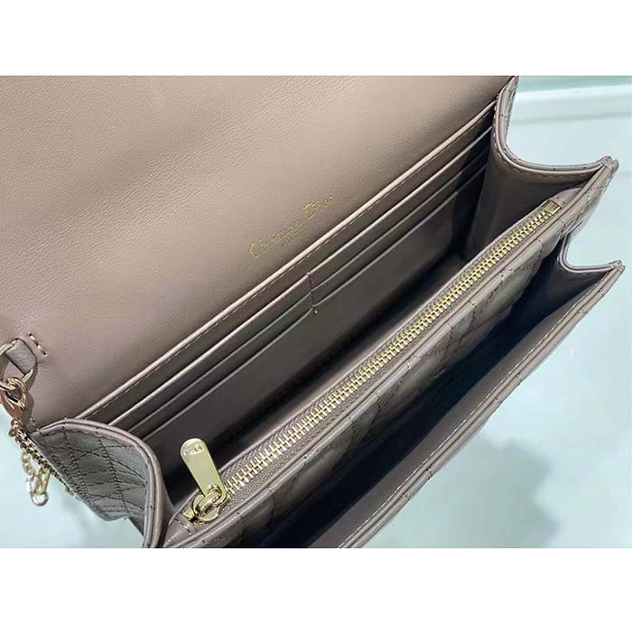 Dior Women CD Miss Dior Chain Pouch Sand-Colored Cannage Lambskin