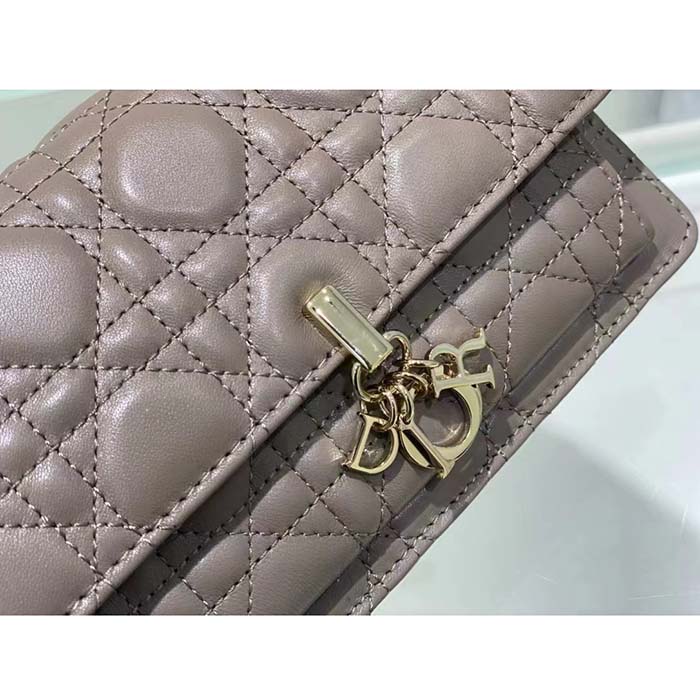 Dior Women CD Miss Dior Chain Pouch Sand-Colored Cannage Lambskin