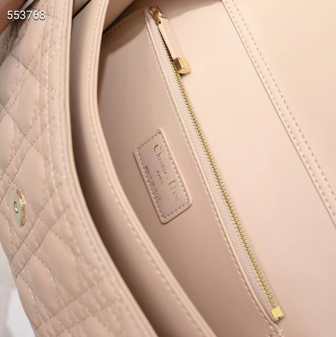 Dior Women CD Miss Dior Top Handle Bag Melocoton Biscuit Cannage Lambskin