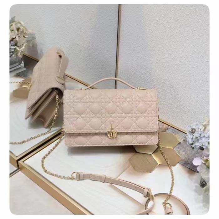 Dior Women CD Miss Dior Top Handle Bag Melocoton Biscuit Cannage Lambskin