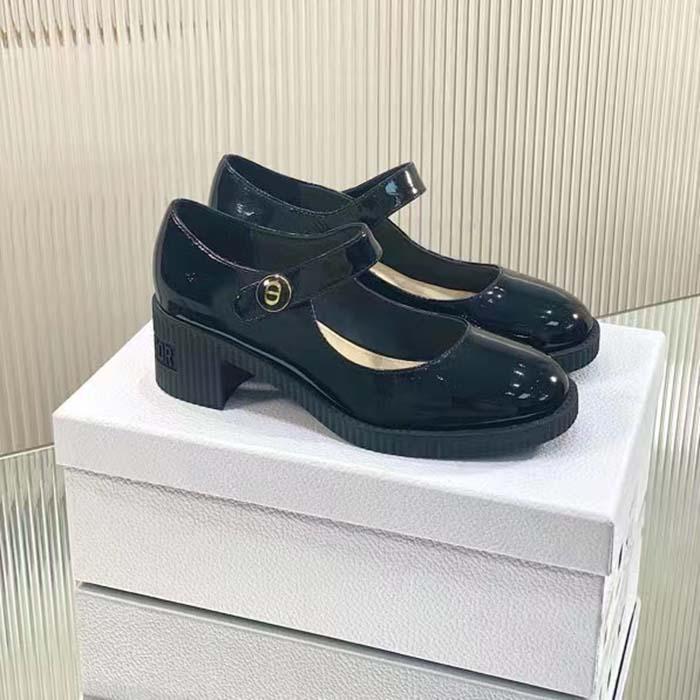 Dior Women CD Shoes D-Doll Pump Black Shiny Calfskin 5.5 CM Heel