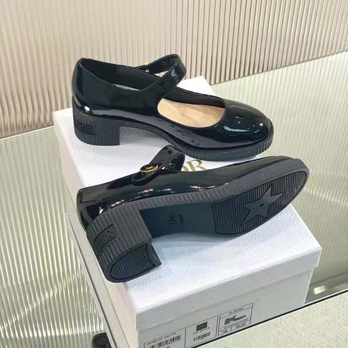 Dior Women CD Shoes D-Doll Pump Black Shiny Calfskin 5.5 CM Heel