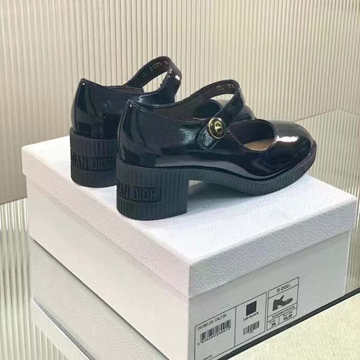 Dior Women CD Shoes D-Doll Pump Black Shiny Calfskin 5.5 CM Heel