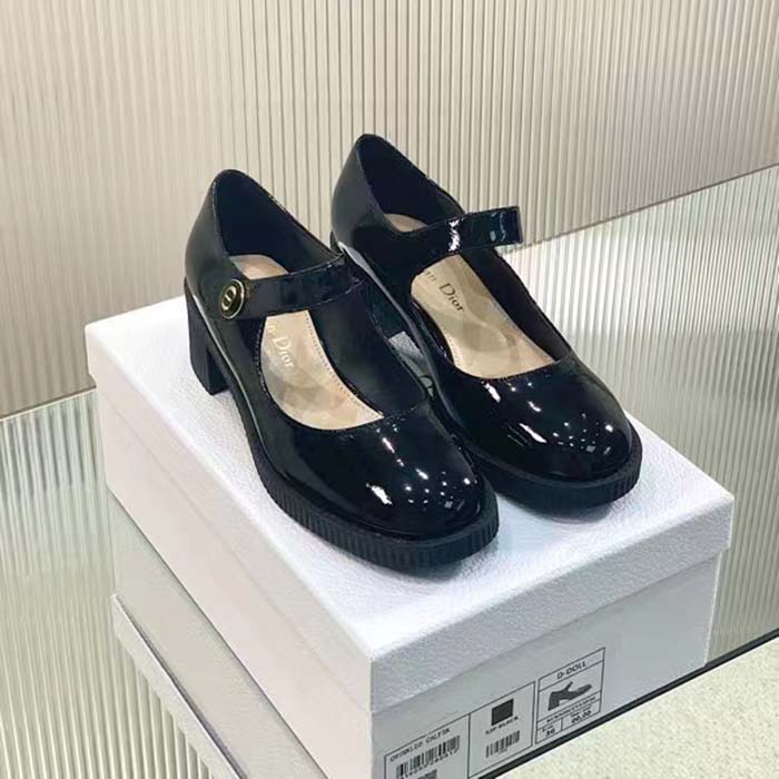 Dior Women CD Shoes D-Doll Pump Black Shiny Calfskin 5.5 CM Heel