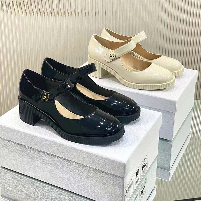 Dior Women CD Shoes D-Doll Pump Black Shiny Calfskin 5.5 CM Heel